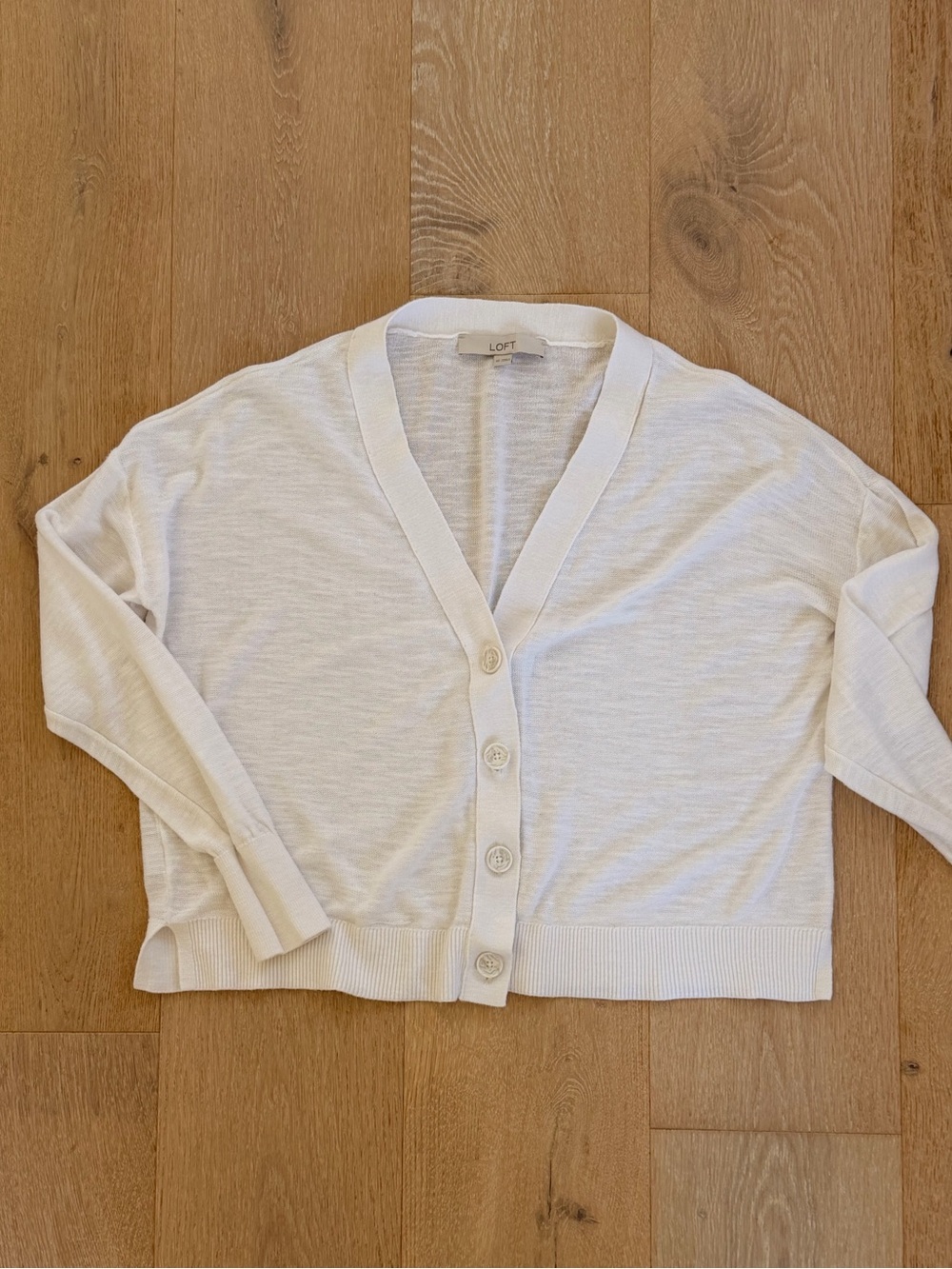 LOFT Cream Button-Front V-Neck Cardigan